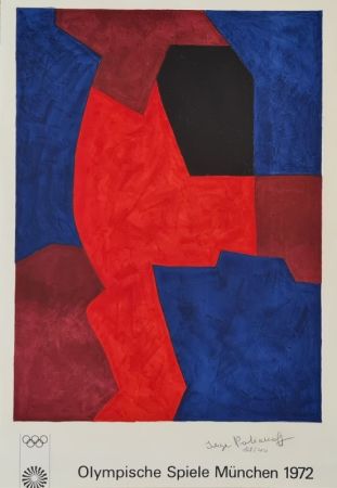 Litografía Poliakoff - Composition bleue, rouge et noire L77 