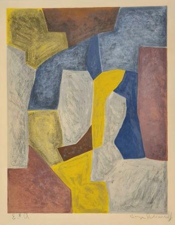 Litografía Poliakoff - Composition carmin, jaune, grise et bleue n°24 