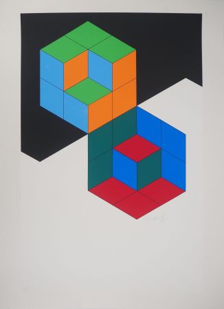 Serigrafía Vasarely - Composition cinétique : Bi-Hexa