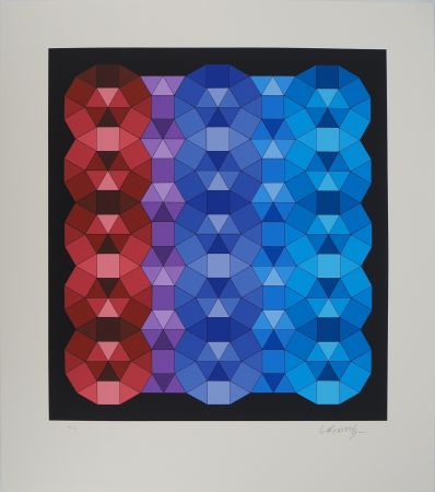 Serigrafía Vasarely - Composition cinétique en rouge, noir et violet (YKA