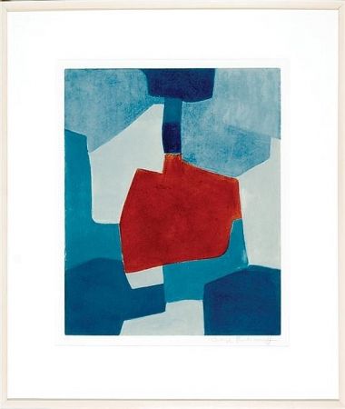 Aguatinta Poliakoff - Composition en blue and rouge