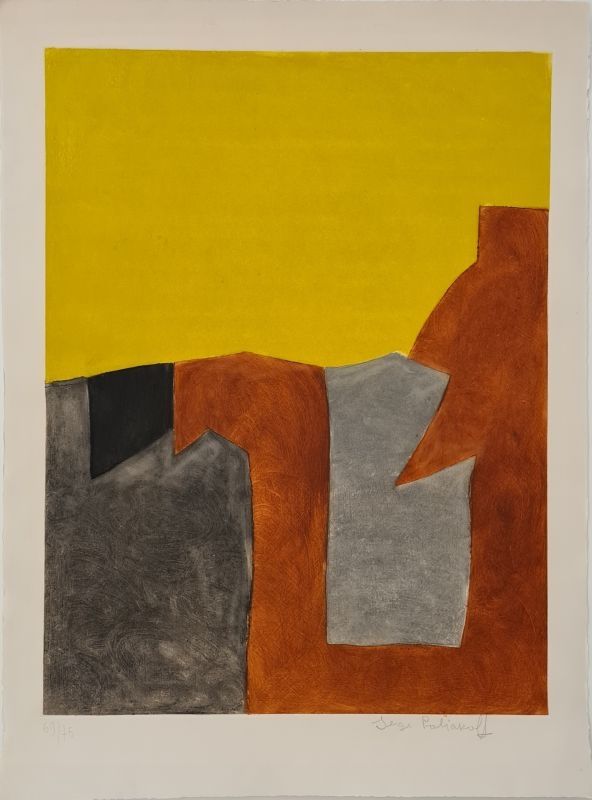 Aguafuerte Y Aguatinta Poliakoff - Composition grise brune et jaune IX 