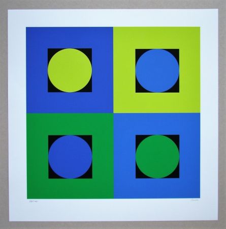 Serigrafía Claisse - Composition géométrique bleu et vert