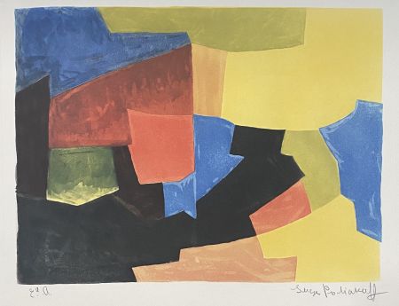 Aguafuerte Y Aguatinta Poliakoff - Composition in black, yellow, blue, and red