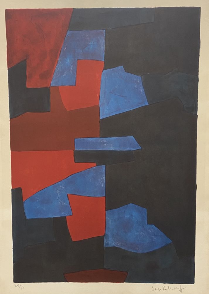 Litografía Poliakoff - Composition in red, blue, and black