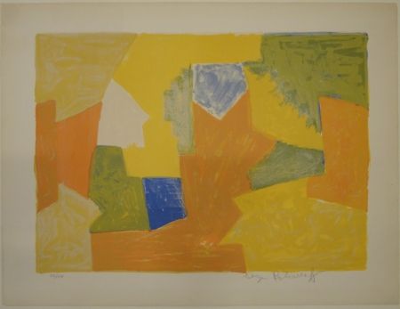 Litografía Poliakoff - Composition jaune, orange et verte / Komposition Gelb, Orange und Grün. 