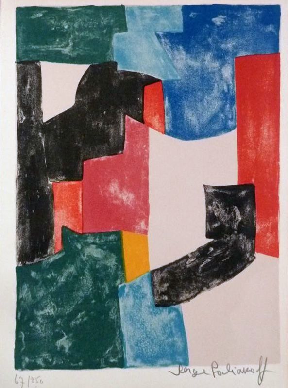 Litografía Poliakoff - Composition noir, bleu et rouge 