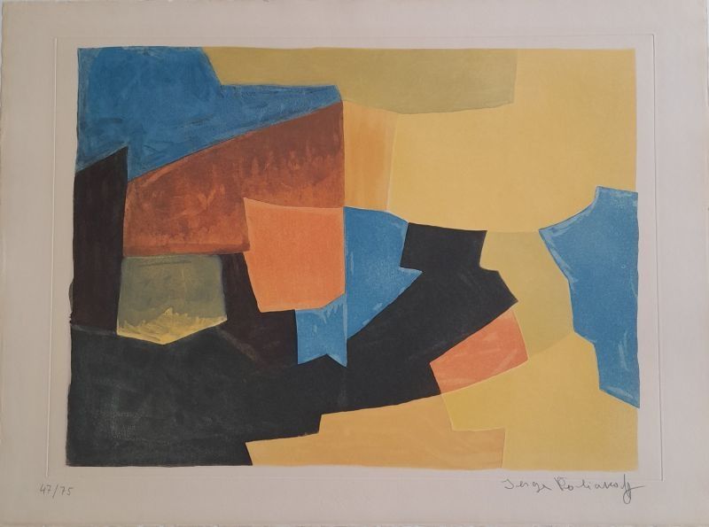 Aguatinta Poliakoff - Composition noire, jaune, bleue et rouge XXX 
