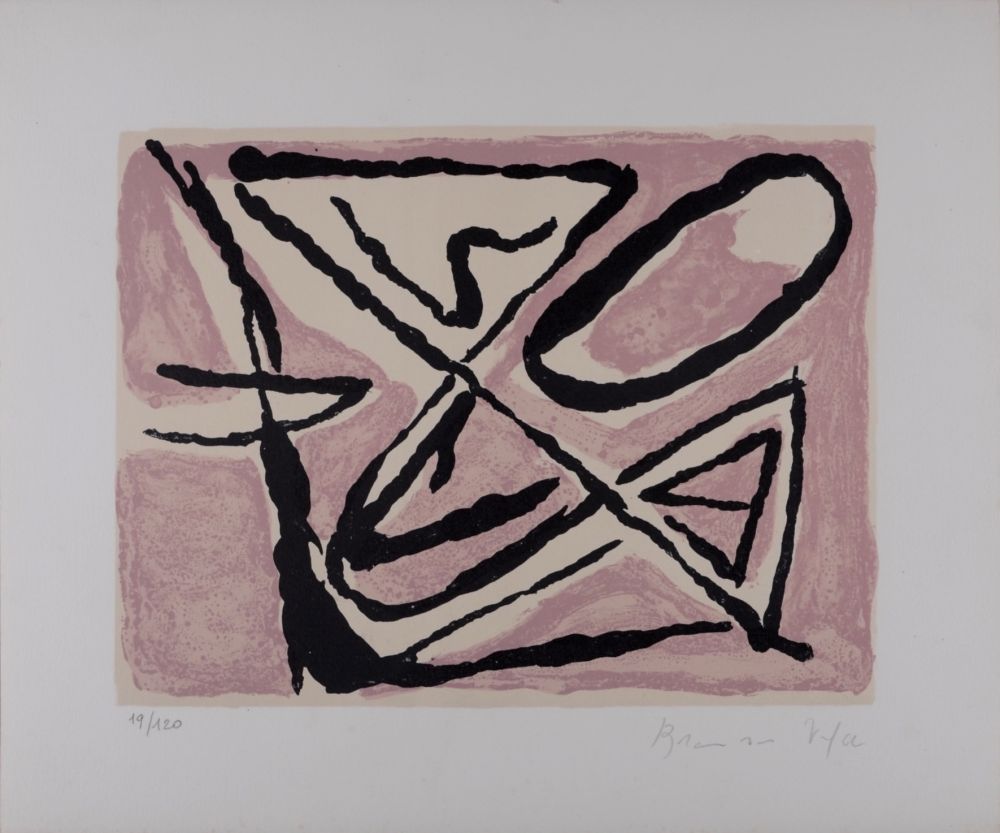 Litografía Van Velde - Composition Rose - Hand-signed