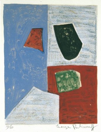 Litografía Poliakoff - Composition rose, rouge et bleue