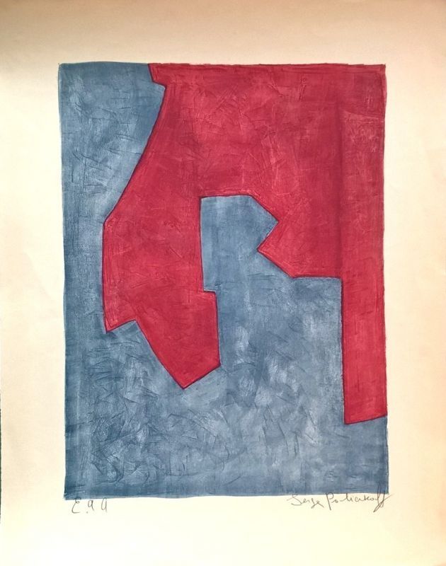 Litografía Poliakoff - Composition Rouge et Bleue n°49 