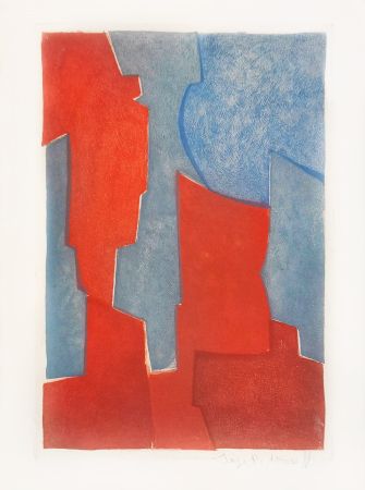 Aguafuerte Y Aguatinta Poliakoff - Composition rouge et bleue XX 
