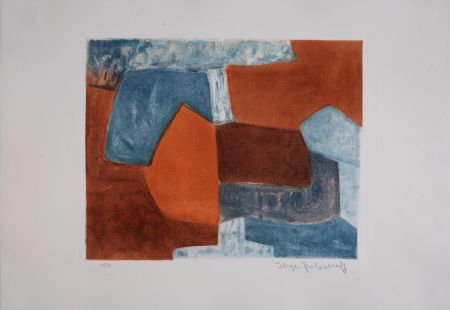Aguatinta Poliakoff - Composition rouge et bleue XXXVI, 1969 - Hand-signed