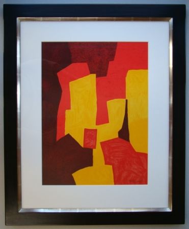 Litografía Poliakoff - Composition rouge, jaune et brune