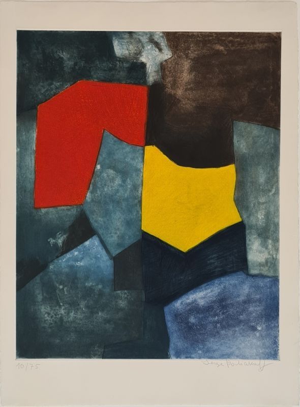 Aguafuerte Y Aguatinta Poliakoff - Composition rouge, verte, jaune et bleue XVI 