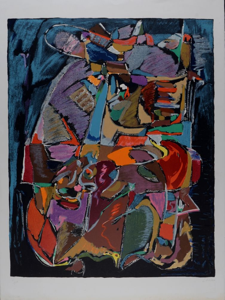 Litografía Lanskoy - Composition sur fond bleu, c. 1968 - Hand-signed