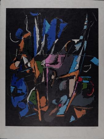 Litografía Lanskoy - Composition sur fond noir, circa 1968