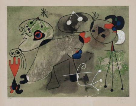 Múltiple Miró - Composition Sur Fond Vert