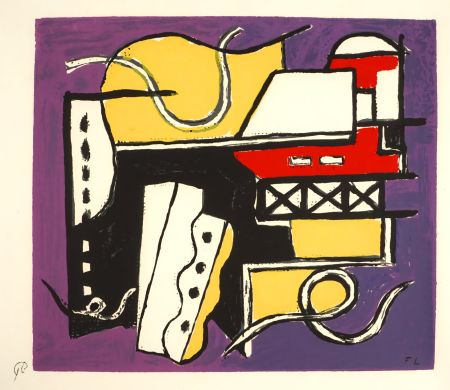 Serigrafía Leger - Composition sur fond violet