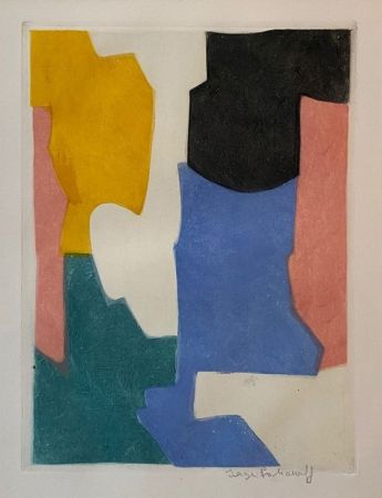 Aguafuerte Poliakoff - Composition verte, bleue, rose et jaune XXV