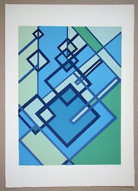 Litografía Radice - Compositione astratta blu verde