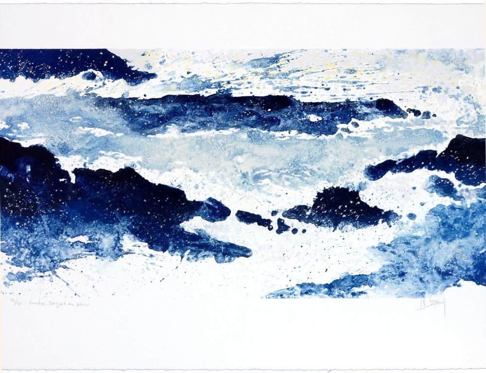 Litografía Stholl - Contre-vagues en bleu