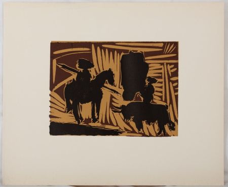 Linograbado Picasso - Corrida : l'entrée du taureau