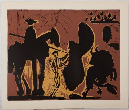 Linograbado Picasso - Corrida, Torero face au taureau