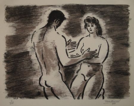 Litografía Masereel - Couple de nus