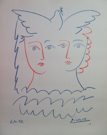Litografía Picasso - Couple à la colombe