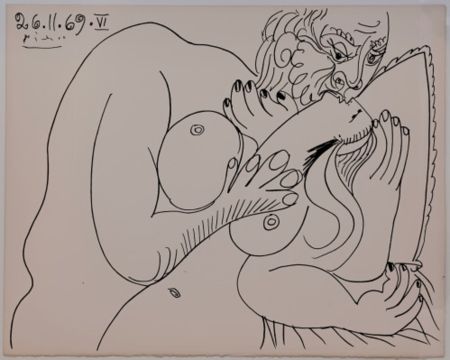 Litografía Picasso - Couples and female nudes