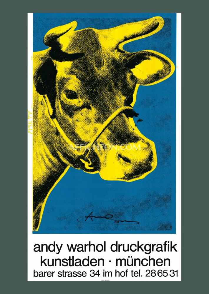 Serigrafía Warhol - 'Cow Wallpaper (Blue/Yellow)' 1983 Silkscreen (Hand-signed)
