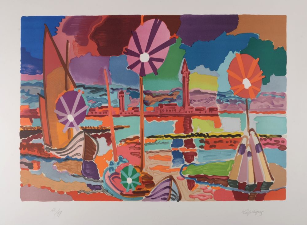 Litografía Lapicque - Crépuscule sur Burano, 1955 - Hand-signed