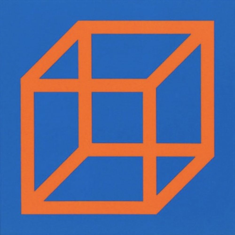 Linograbado Lewitt - Cubes in Color on Color (Blue/Orange)