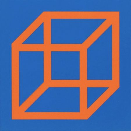 Linograbado Lewitt - Cubes in Color on Color (Blue/Orange)