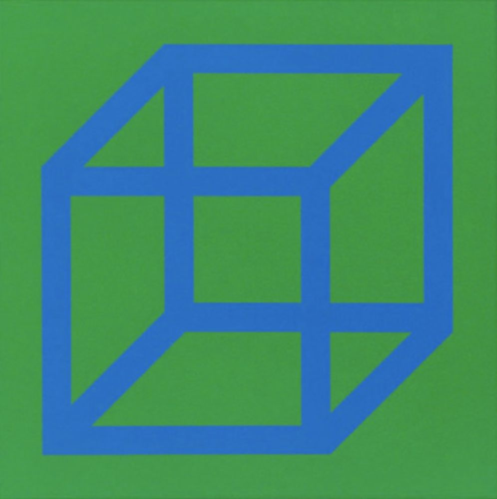 Linograbado Lewitt - Cubes in Color on Color (Green/Blue)