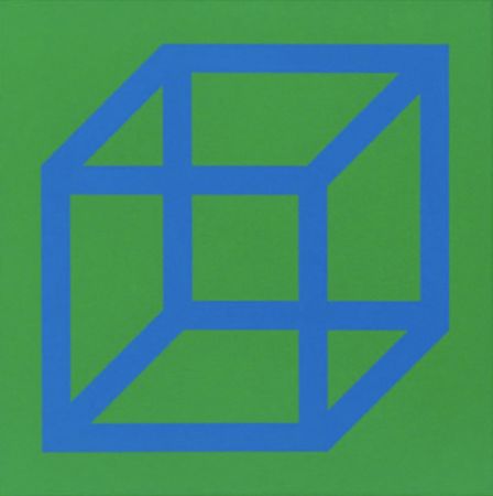 Linograbado Lewitt - Cubes in Color on Color (Green/Blue)
