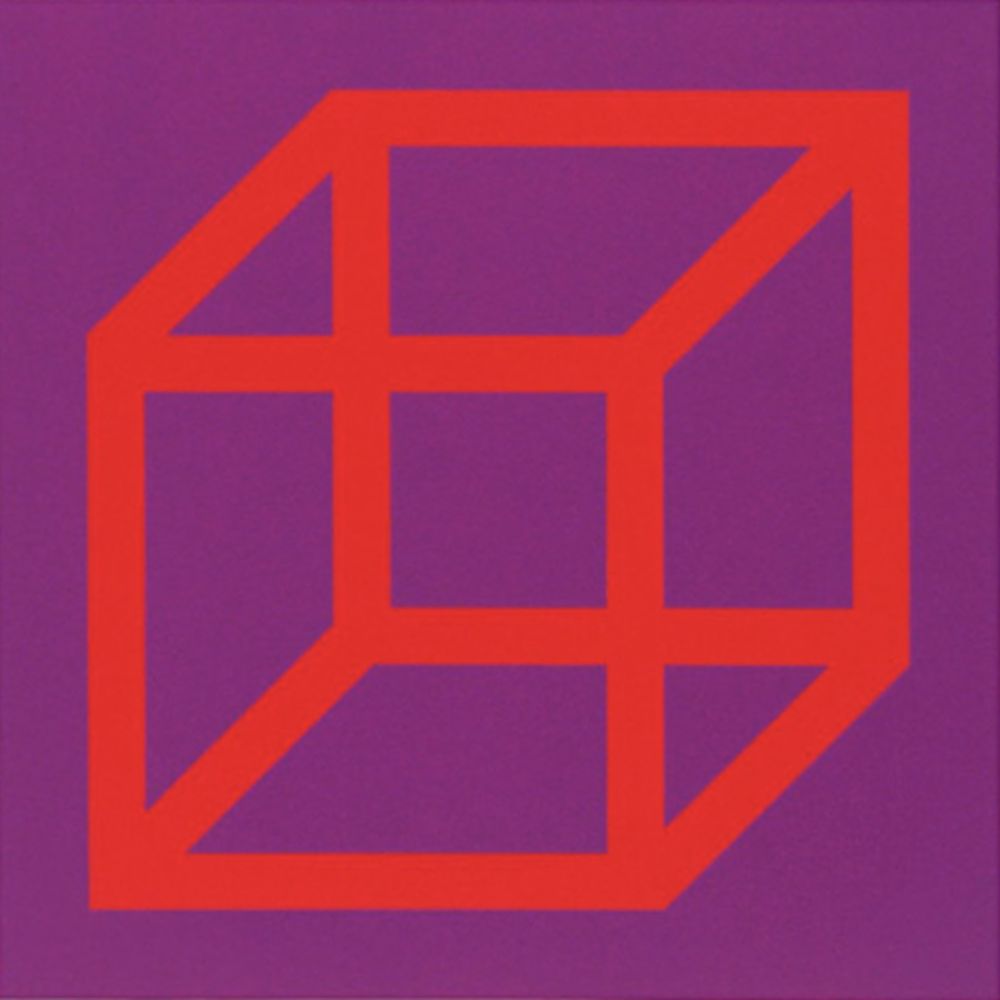 Linograbado Lewitt - Cubes in Color on Color (Purple/Red)