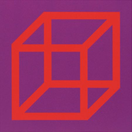 Linograbado Lewitt - Cubes in Color on Color (Purple/Red)