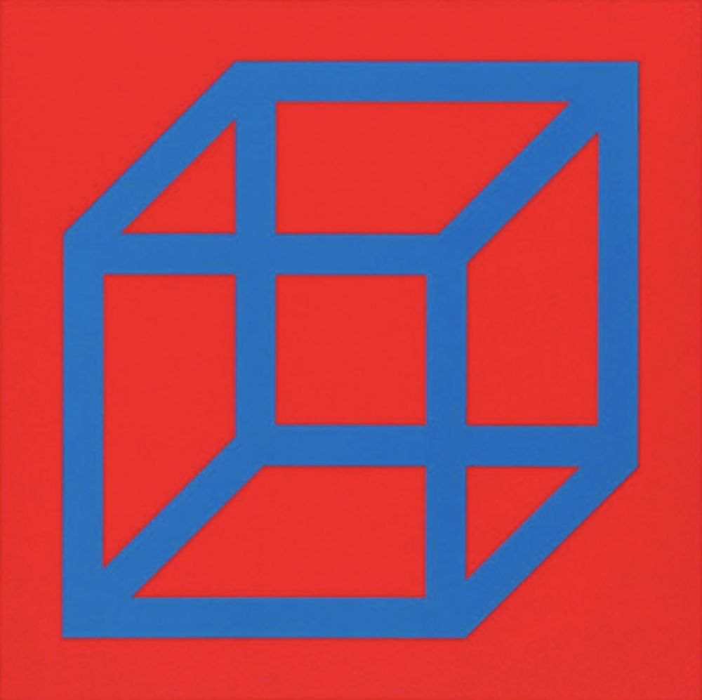 Linograbado Lewitt - Cubes in Color on Color (Red/Blue)