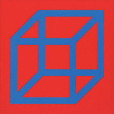 Linograbado Lewitt - Cubes in Color on Color (Red/Blue)