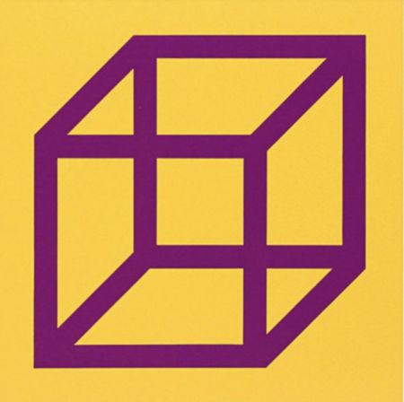 Linograbado Lewitt - Cubes in Color on Color (Yellow/Purple)