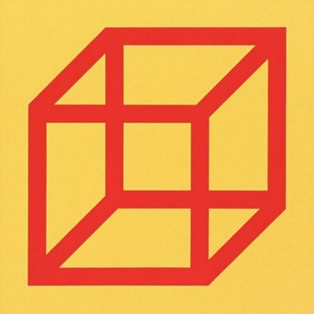 Linograbado Lewitt - Cubes in Color on Color (Yellow/Red)