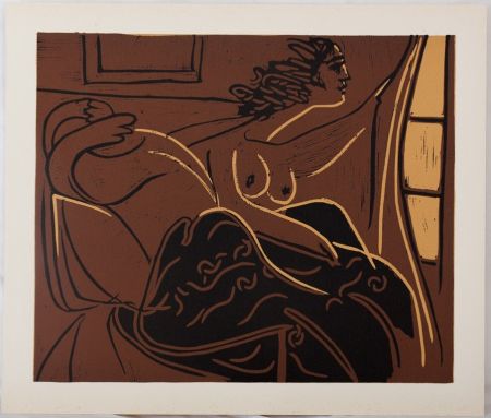 Linograbado Picasso - Curiosité : Deux femmes à la fenêtre