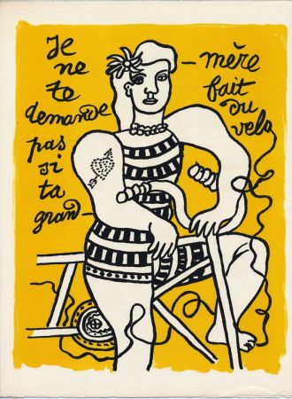Litografía Leger - CYCLISTE SUR FOND JAUNE (LE CIRQUE 1950)