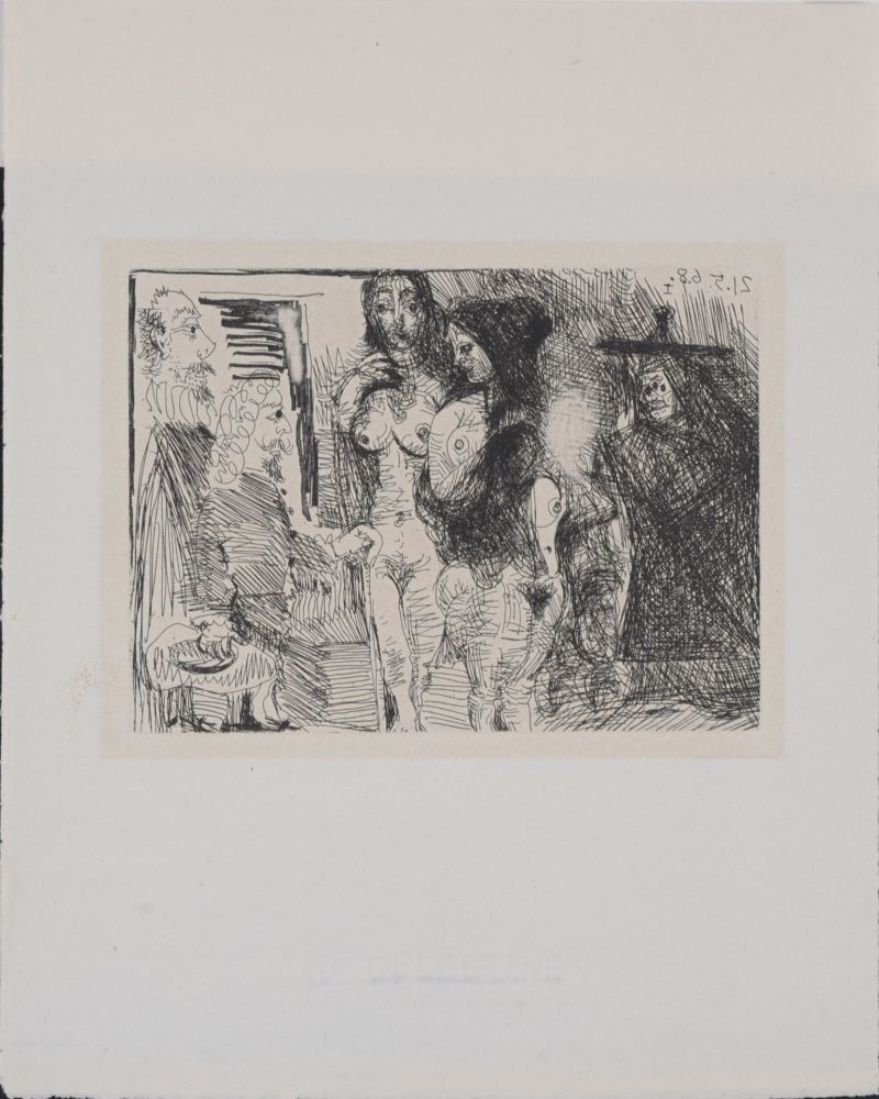 Grabado Picasso - Célestine présentant ses deux pensionnaires à deux clients, 1971