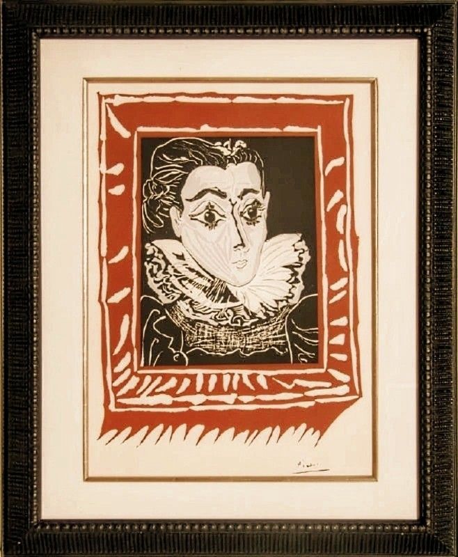 Litografía Picasso -  Dame à la collerette (Lady with the collar),  Jacqueline - Original Linocut on Arches paper, 1963