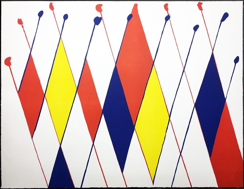 Litografía Calder - Damier de losanges bleus jaunes rouges (1966).