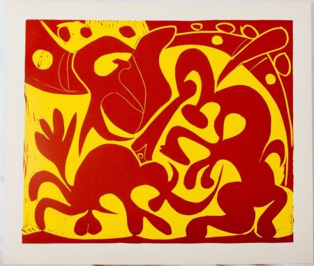 Linograbado Picasso - Dans l'arène (rouge)