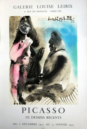 Cartel Picasso - (d'après). Affiche : Galerie Louise Leiris « PICASSO DESSINS RÉCENTS » 1972-73